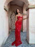 Beautiful Spaghetti Straps Birthday Party Dresses Red Lace Prom Dresses HZ1022