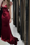 Sexy Mermaid Burgundy Spaghetti Straps Prom Dress 22th Birthday Outfits HZ1022