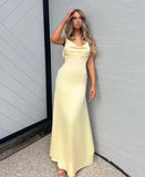 A line Backless Evening Party Dress Silk Satin Long Prom Dress HZ1022