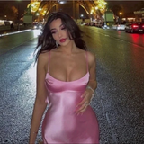 Simple A line Straps Sleeveless Party Dress Silk Satin Pink Prom Dress HZ1022