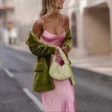 Simple A line Straps Sleeveless Party Dress Silk Satin Pink Prom Dress HZ1022