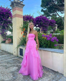 Sexy A line Strapless Sleeveless Party Dress Pink Prom Dress HZ1022