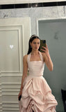Glamorous 2 Pieces Light pink Satin long prom dress HZ1022