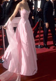 Glamorous A line Straps Pink long prom dress HZ1022