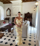 Modest Sheath Straps Chiffon Yellow Prom Dresses HZ1022