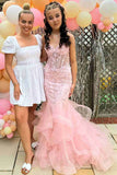 Elegant Mermaid Sweetheart Lace Pink Long Birthday Dress Prom Dress Baddie Summer 20th Birthday Outfit HZ1121