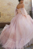 Puffy Sleeves Pink Tulle Formal HZ0308