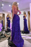 Purple Sequin Mermaid Straps Long Formal Dress with HZ0308