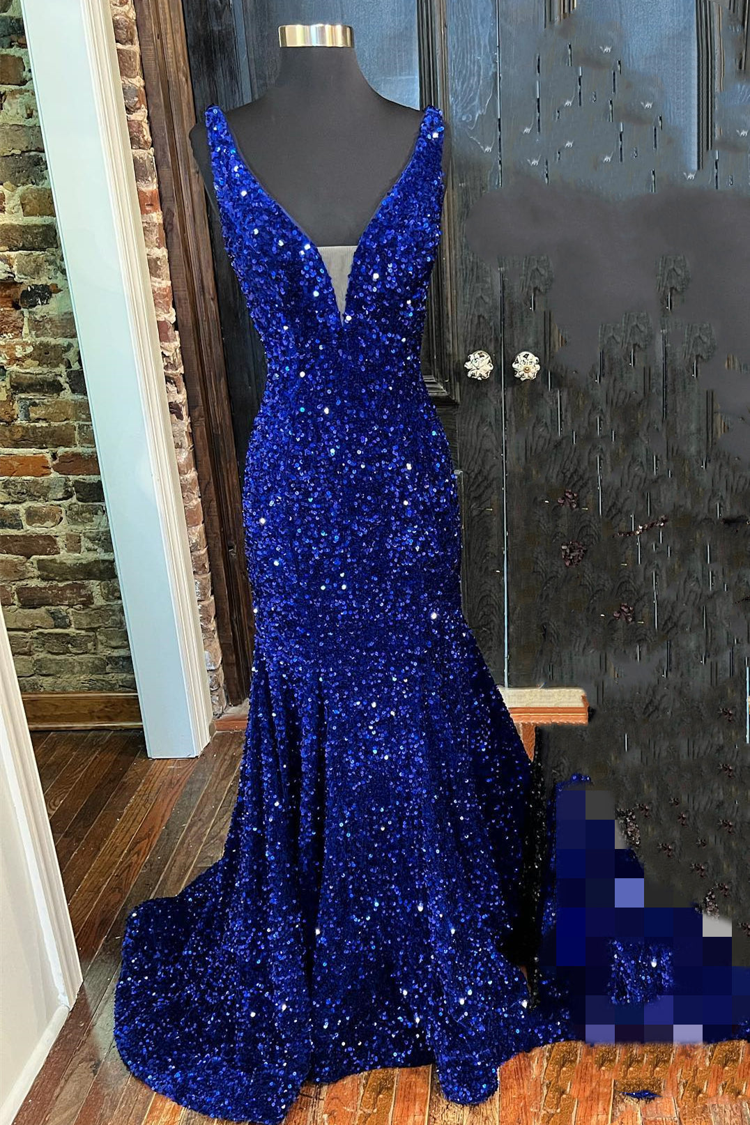 Purple Sequin Mermaid V Neck Long Formal HZ0308