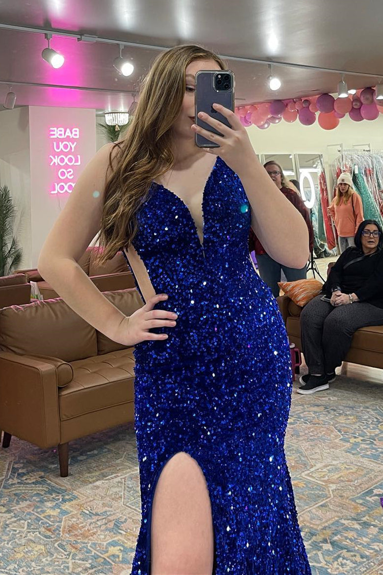 Purple Sequin Straps Mermaid Long Formal HZ0308