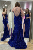 Purple Sequin Straps Mermaid Long Formal HZ0308