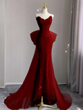 Sexy Mermaid Strapless Red Lace Long Prom Dress HZ1022