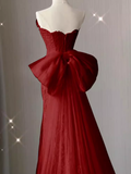 Sexy Mermaid Strapless Red Lace Long Prom Dress HZ1022