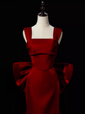 Modest Mermaid Straps Long Sleeveless Red Prom Dresses HZ1022