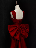 Modest Mermaid Straps Long Sleeveless Red Prom Dresses HZ1022
