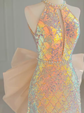 Sparkle A line Scoop Neckline Sequin Pink Long Prom Dress HZ1022