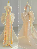 Sparkle A line Scoop Neckline Sequin Pink Long Prom Dress HZ1022