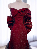 Mermaid Strapless Long Burgundy Prom Dress HZ1022