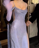 Sparkly Sequins Spaghetti Straps Sequin Side Slit Prom Dress HZ1022