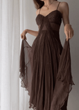 Vintage A Line Straps Floor Length Brown Prom Dresses HZ1022