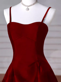 Gorgeous A line Straps Satin Burgundy Prom Dress HZ1022