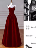 Gorgeous A line Straps Satin Burgundy Prom Dress HZ1022