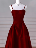 Gorgeous A line Straps Satin Burgundy Prom Dress HZ1022