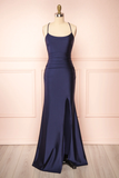Sexy Mermaid Halter Sleeveless Navy Blue Long Prom Dresses HZ1022