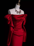 Mermaid Off The Shoulder Burgundy Long Satin Prom Dresses HZ1022