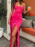Vintage Sheath Straps Hot Pink Long Prom Dresses HZ1022