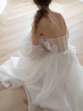 A line White Long Organza Prom Dress Formal Dresses HZ1022