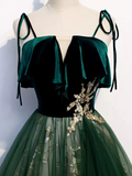 Green Straps Velvet Long Lace Prom Dresses HZ1022