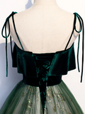 Green Straps Velvet Long Lace Prom Dresses HZ1022