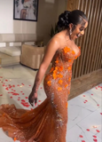 Mermaid Orange Prom Dresses Sleeveless 17th Birthday Outfits HZ1022