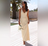 Gorgeous Sheath Straps Yellow Satin Prom Dresses Formal Summer Wedding Guest Dresses Wedding Guest Outfits HZ1121