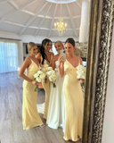 Gorgeous Sheath Straps Yellow Satin Prom Dresses Formal Summer Wedding Guest Dresses Wedding Guest Outfits HZ1121