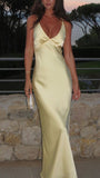 Gorgeous Sheath Straps Yellow Satin Prom Dresses Formal Summer Wedding Guest Dresses Wedding Guest Outfits HZ1121