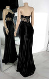 Pretty Sparkly Mermaid Strapless Black Lace Prom Dress With Slit Black Girl Graduation Dress HZ1121