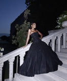 Gorgeous Ball Gown Strapless Black Lace Long Prom Dress Party Dress Graduation Dresses HZ1121