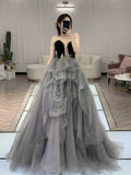 Classy Ball Gown Sweetheart Tulle Gray Evening Dress Long Prom Dresses HZ1121