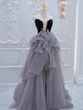 Classy Ball Gown Sweetheart Tulle Gray Evening Dress Long Prom Dresses HZ1121