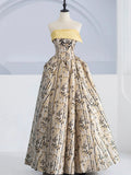 Classy Ball Gown Strapless Satin Floral Evening Dress Long Prom Dresses HZ1121