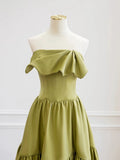 Classy Ball Gown Strapless Satin Olive Green Evening Dress Long Prom Dresses HZ1121