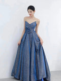 Classy Ball Gown Sweetheart Blue Sequin Evening Dress Long Prom Dresses HZ1121