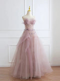 Classy Ball Gown Sweetheart Pink Tulle Evening Dress Long Prom Dresses HZ1121