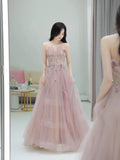 Classy Ball Gown Sweetheart Pink Tulle Evening Dress Long Prom Dresses HZ1121