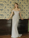 Classy Mermaid Off The Shoulder Silver Sequin Long Evening Dress Long Prom Dresses HZ1121