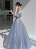 Classy Ball Gown Spaghetti Straps Sequin Evening Dress Long Prom Dresses HZ1121