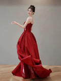 Classy Mermaid Strapless Red Sequin Long Evening Dress Long Prom Dresses HZ1121
