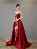 Classy Mermaid Strapless Red Sequin Long Evening Dress Long Prom Dresses HZ1121
